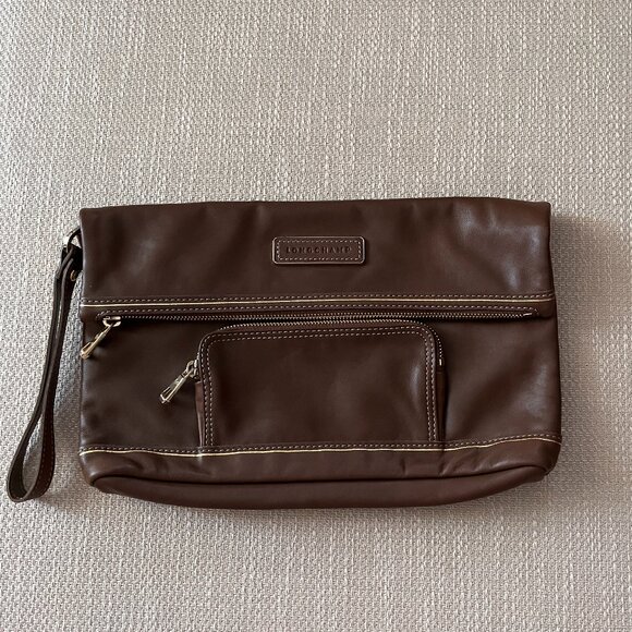Longchamp Brown Leather  Clutch Bag - Picture 1 of 9